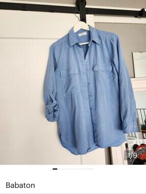Babaton Button Down Shirt Blue Aritzia Tencel Utility